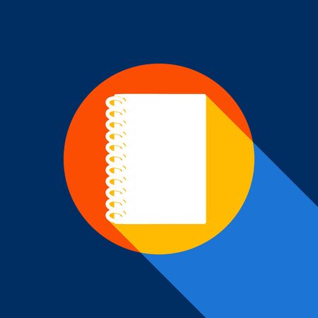 Notebook simple sign. Vector. White icon on tangelo circle with infinite shadow of light at cool black background. Selective yellow and bright navy blue are produced.のイラスト素材