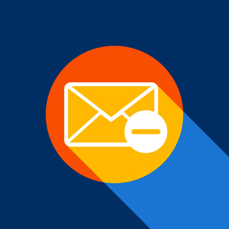 Mail sign illustration with remove mark. Vector. White icon on tangelo circle with infinite shadow of light at cool black background. Selective yellow and bright navy blue are produced.のイラスト素材
