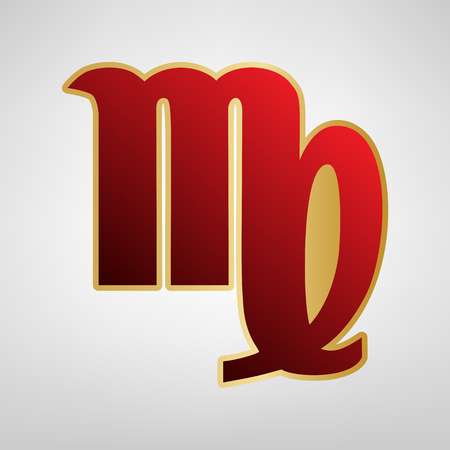 Virgo sign illustration. Vector. Red icon on gold sticker at light gray background.のイラスト素材
