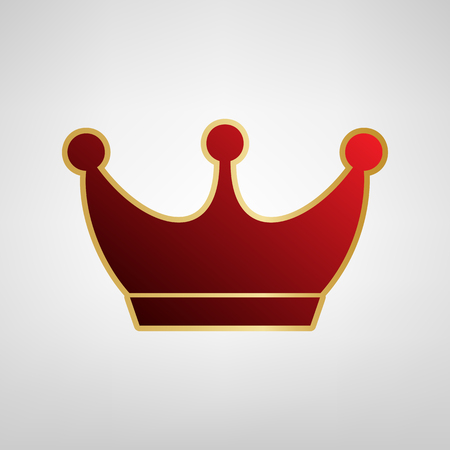 King crown sign. Vector. Red icon on gold sticker at light gray background.のイラスト素材
