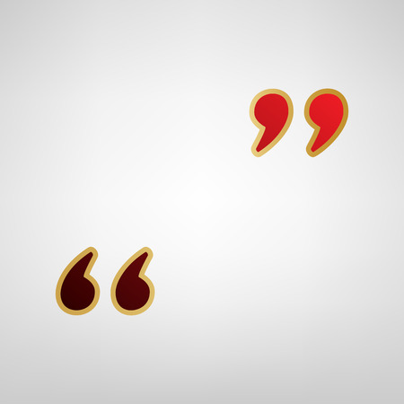 Quote sign illustration. Vector. Red icon on gold sticker at light gray background.のイラスト素材