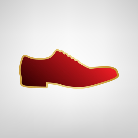 Men Shoes sign. Vector. Red icon on gold sticker at light gray background.のイラスト素材