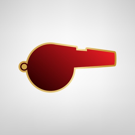 Whistle sign. Vector. Red icon on gold sticker at light gray background.のイラスト素材