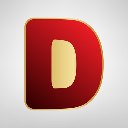 Letter D sign design template element. Vector. Red icon on gold sticker at light gray background.のイラスト素材