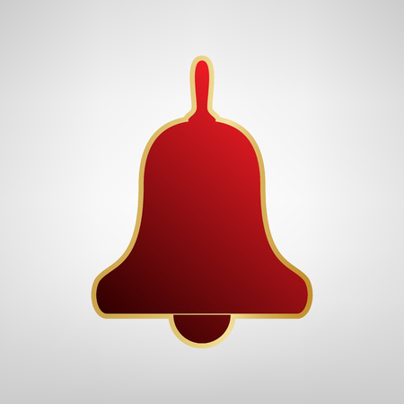 Bell Alarm, hand bell sign. Vector. Red icon on gold sticker at light gray background.のイラスト素材