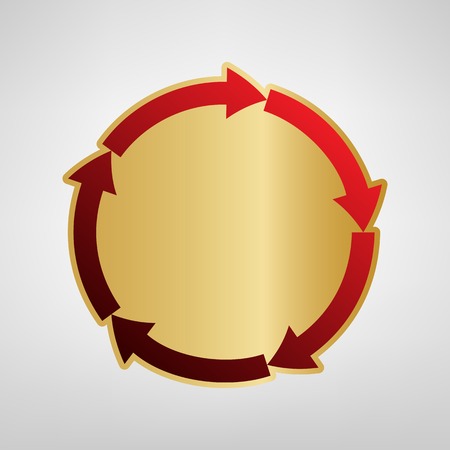 Circular arrows sign. Vector. Red icon on gold sticker at light gray background.のイラスト素材