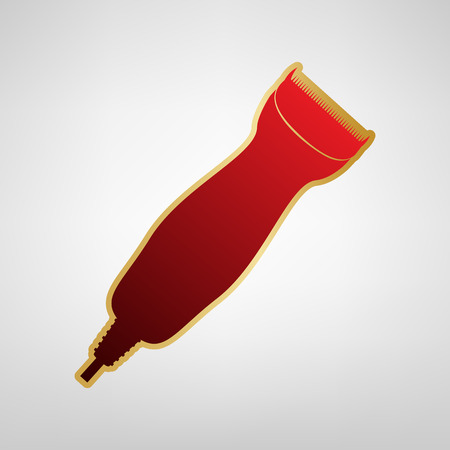 Clipper sign illustration Vector. Red icon on gold sticker at light gray background.のイラスト素材