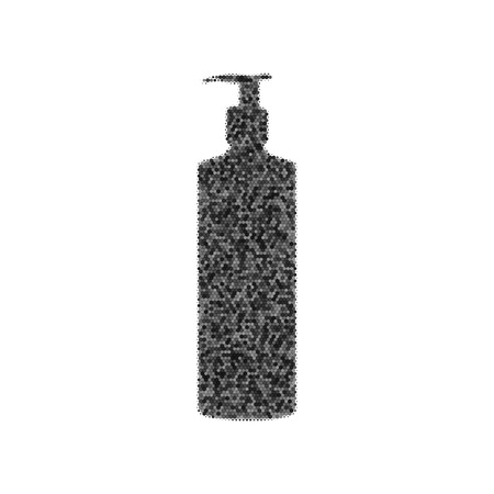 Gel, foam or liquid soap. Dispenser pump plastic bottle silhouette. Black icon from many overlapping circles with random opacity on white background.のイラスト素材