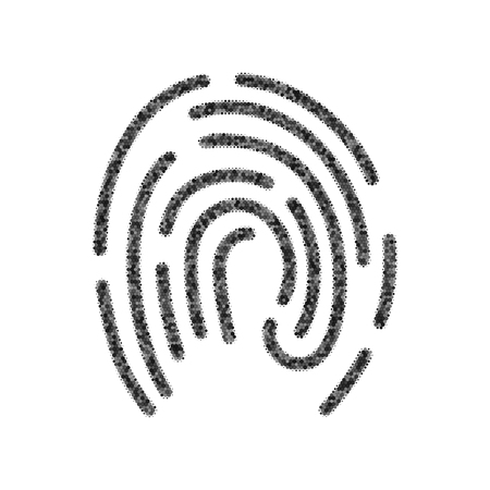 Fingerprint sign illustration. Vector. Black icon from many ovelapping circles with random opacity on white background. Noisy. Isolated.のイラスト素材