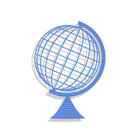 Earth Globe sign. Vector. Neon blue icon with cyclamen polka dotのイラスト素材