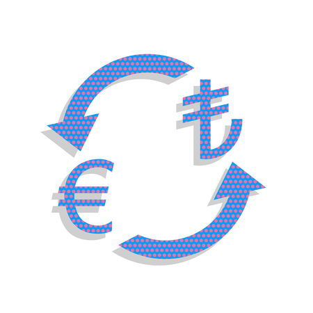 Currency exchange sign. Euro and Turkey Lira. Vector. Neon blueのイラスト素材