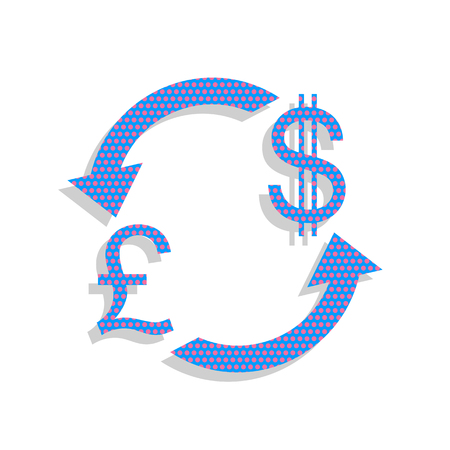 Currency exchange sign. UK: Pound and US Dollar. Vector. Neon blのイラスト素材