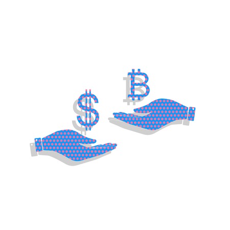 Currency exchange from hand to hand. Dollar and Bitcoin. Vector.のイラスト素材