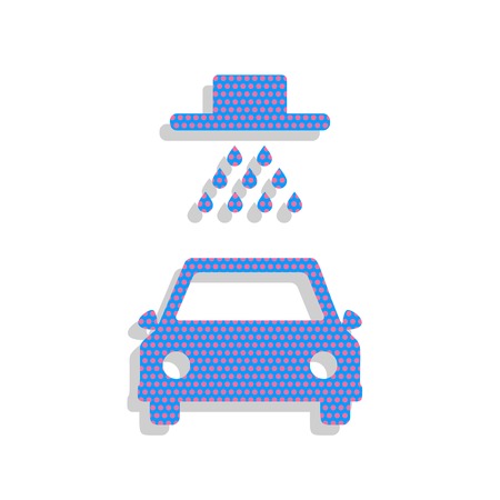 Car wash sign. Vector. Neon blue icon with cyclamen polka dots pattern.のイラスト素材