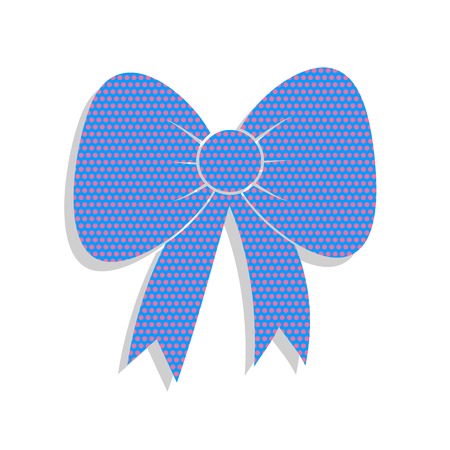 Bow sign illustration. Vector. Neon blue icon with cyclamen polka dots pattern with light gray shadow on white background. Isolated.のイラスト素材