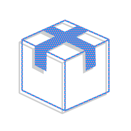 Box sign illustration. Vector. Neon blue icon with cyclamen polkのイラスト素材