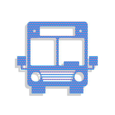 Bus sign illustration. Vector. Neon blue icon with cyclamen polka dots pattern with light gray shadow on white background. Isolated.のイラスト素材