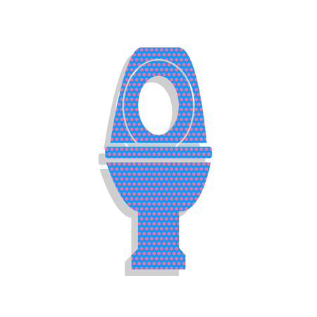 Toilet sign illustration. Vector. Neon blue icon with cyclamen polka dots pattern with light gray shadow on white background. Isolated.のイラスト素材
