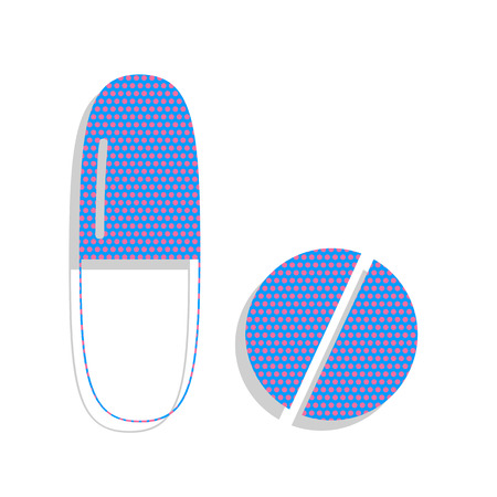 Medical pills sign. Vector. Neon blue icon with cyclamen polka dのイラスト素材