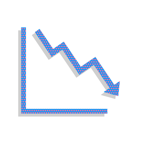 Arrow pointing downwards showing crisis. Vector. Neon blue iconのイラスト素材