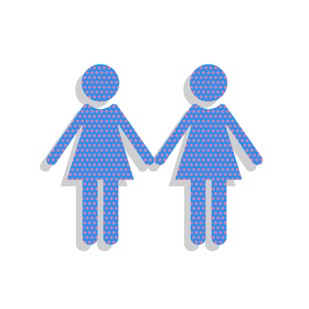 Lesbian family sign. Vector. Neon blue icon with cyclamen polkaのイラスト素材