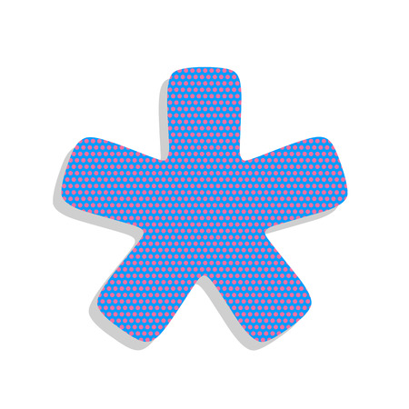 Asterisk star sign. Vector. Neon blue icon with cyclamen polka dots pattern with light gray shadow on white background. Isolated.のイラスト素材