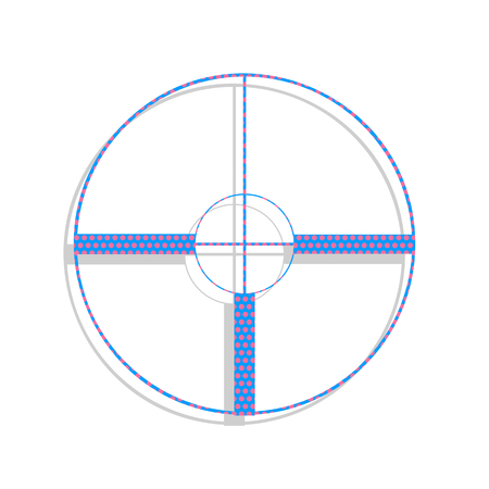 Sight sign illustration. Vector. Neon blue icon with cyclamen polka dots pattern with light gray shadow on white background. Isolated.のイラスト素材