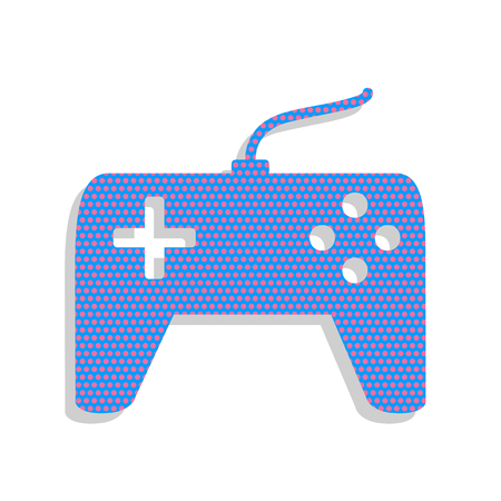 Joystick simple sign. Vector. Neon blue icon with cyclamen polka dots pattern with light gray shadow on white background. Isolated.のイラスト素材