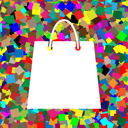 Shopping bag illustration. Vector. White icon on colorful backgroundのイラスト素材