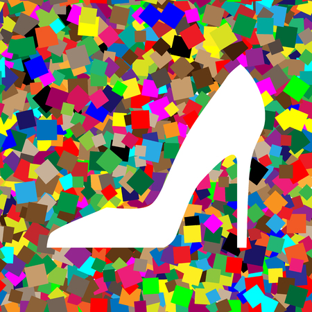 Woman shoe sign. Vector. White icon on colorful background withのイラスト素材