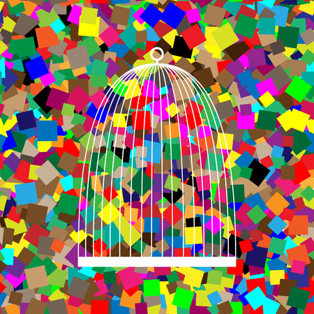 Bird cage sign. Vector. White icon on colorful background with sのイラスト素材