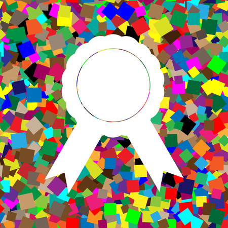 Label sign ribbons. Vector White icon on colorful background with seamless pattern from squares.のイラスト素材