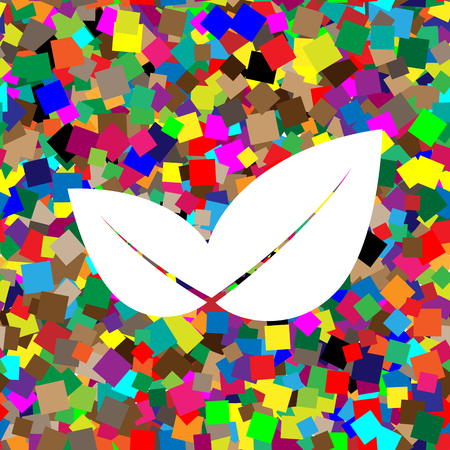 Leaf sign illustration. Vector. White icon on colorful background with seamless pattern from squares.のイラスト素材