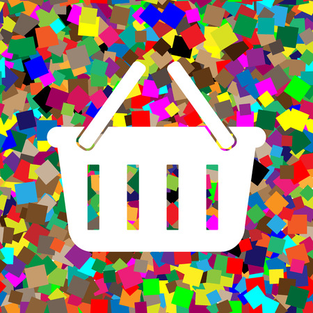 Shopping basket sign. Vector White icon on colorful background with seamless pattern from squares.のイラスト素材