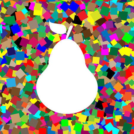 Pear sign illustration. Vector White icon on colorful background with seamless pattern from squares.のイラスト素材
