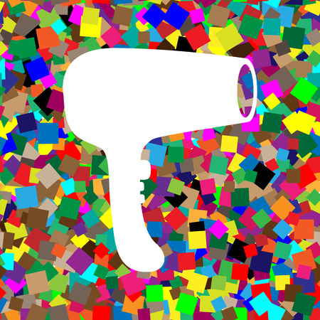 Hair Dryer sign. Vector. White icon on colorful background with seamless pattern from squares.のイラスト素材