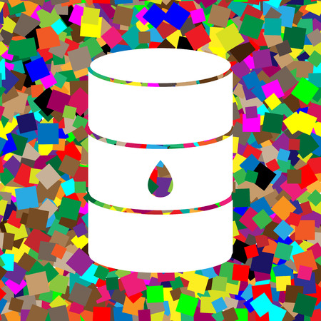 Oil barrel sign. Vector. White icon on colorful background with seamless pattern from squares.のイラスト素材
