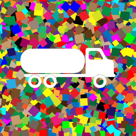 Car transports sign. Vector. White icon on colorful background with seamless pattern from squares.のイラスト素材