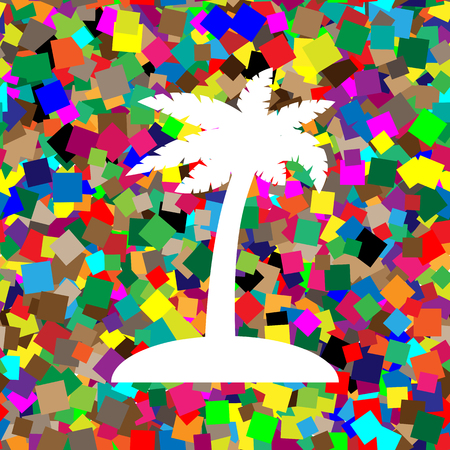 Coconut palm tree sign. Vector. White icon on colorful backgroundのイラスト素材
