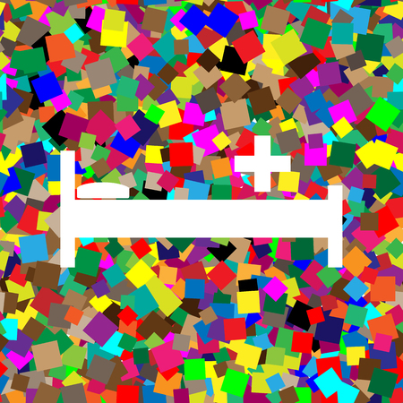 Hospital sign illustration. Vector. White icon on colorful background with seamless pattern from squares.のイラスト素材