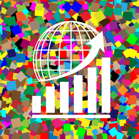 Growing graph with earth. Vector. White icon on colorful backgroundのイラスト素材