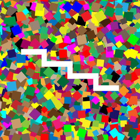 Stair down sign. Vector. White icon on colorful background with seamless pattern from squares.のイラスト素材