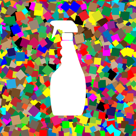 Plastic bottle for cleaning. Vector. White icon on colorful backのイラスト素材