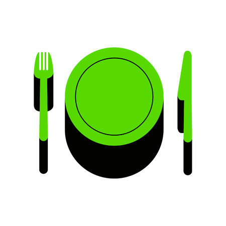 Fork, plate and knife. Vector. Green 3d iconのイラスト素材