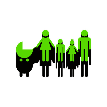 Family sign illustration.   Green 3d icon with black side on white background. Isolated Vector illustration.のイラスト素材