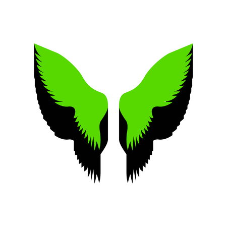 Wings sign illustration. Vector. Green 3d icon with black side on white background.のイラスト素材