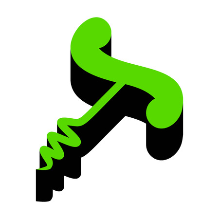 Corkscrew sign illustration. Vector. Green 3d icon with black side on white background.のイラスト素材