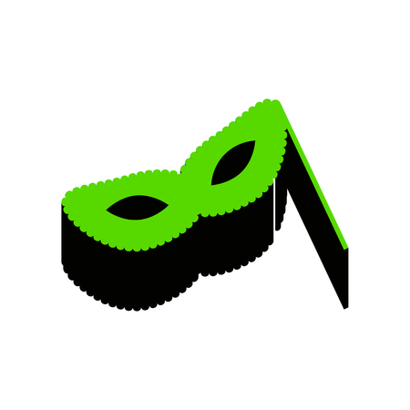 Traditional  Carnival Decorative mask sign.   Green 3d icon with black side on white background. Isolated Vector illustration.のイラスト素材