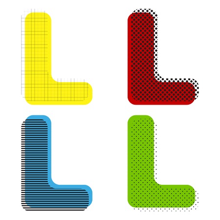 Letter L sign design template element. Vector Yellow, red, blue, green icons with their black texture at white background.のイラスト素材