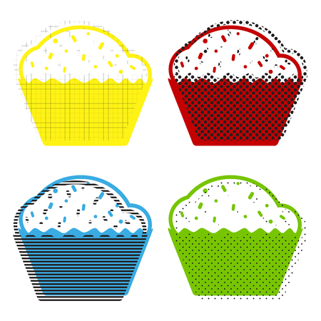 Cupcake sign vector in yellow, red, blue and green colors.のイラスト素材